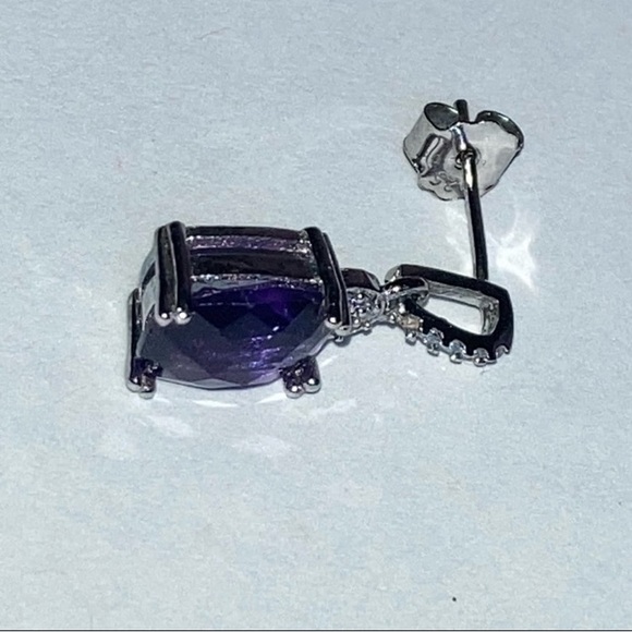 VJ CHINA Sterling Silver Purple and Clear Stones Earrings 925 - Picture 5 of 12